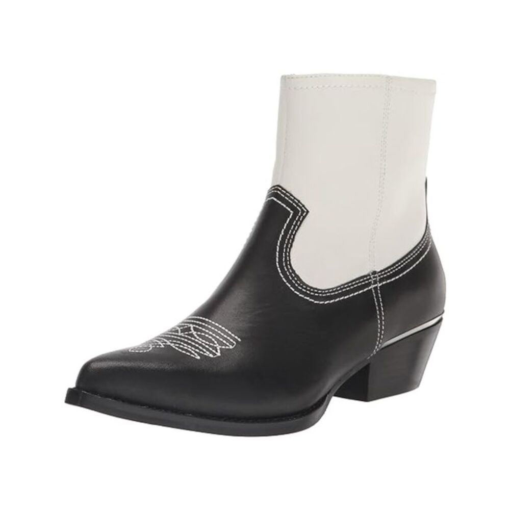 DKNY Womens Black Decorative Lukas Pointed Toe Stacked Heel Leather Booties 5